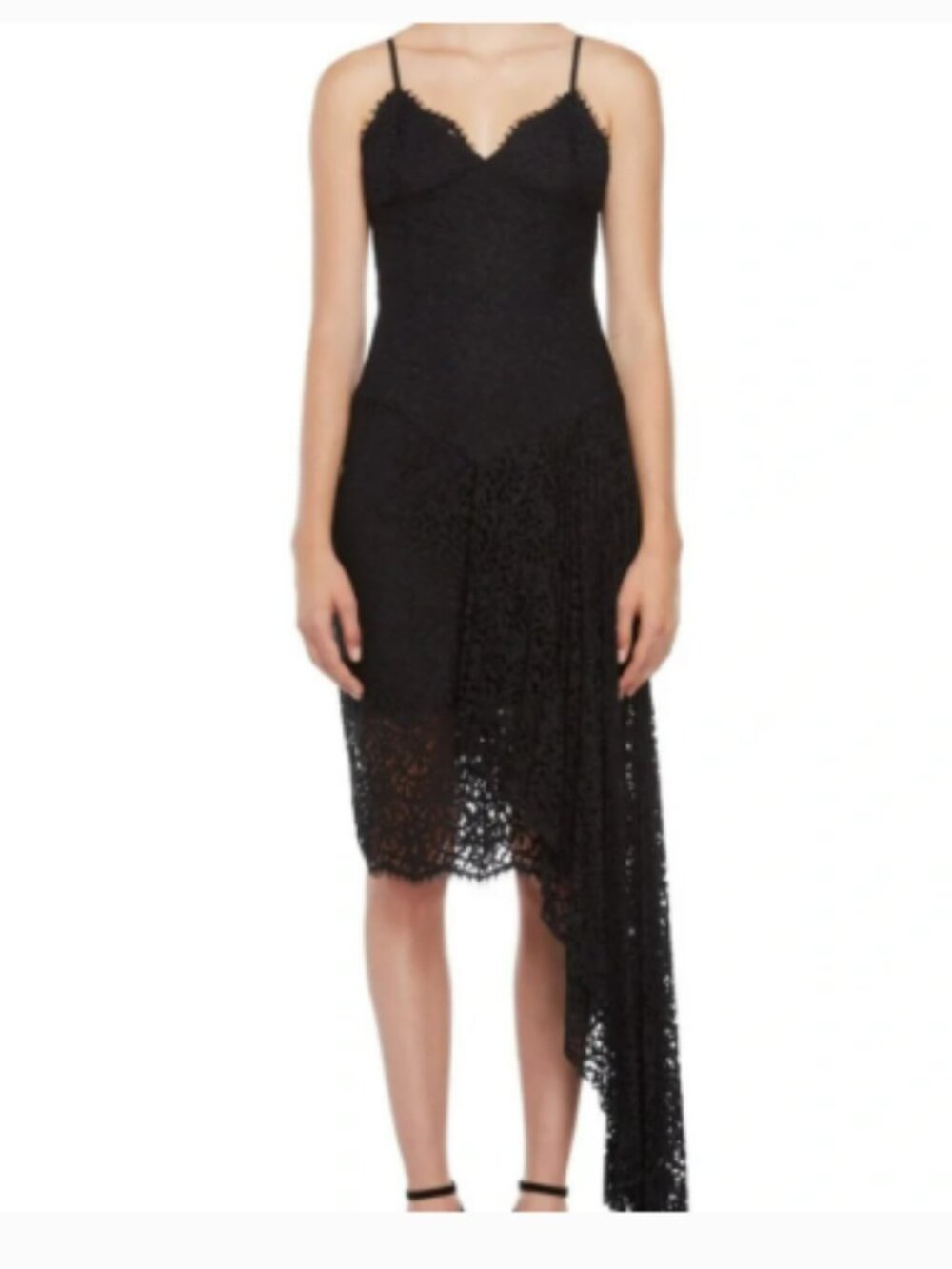 Milly Gisele Asymmetrical Black Lace Midi Dress